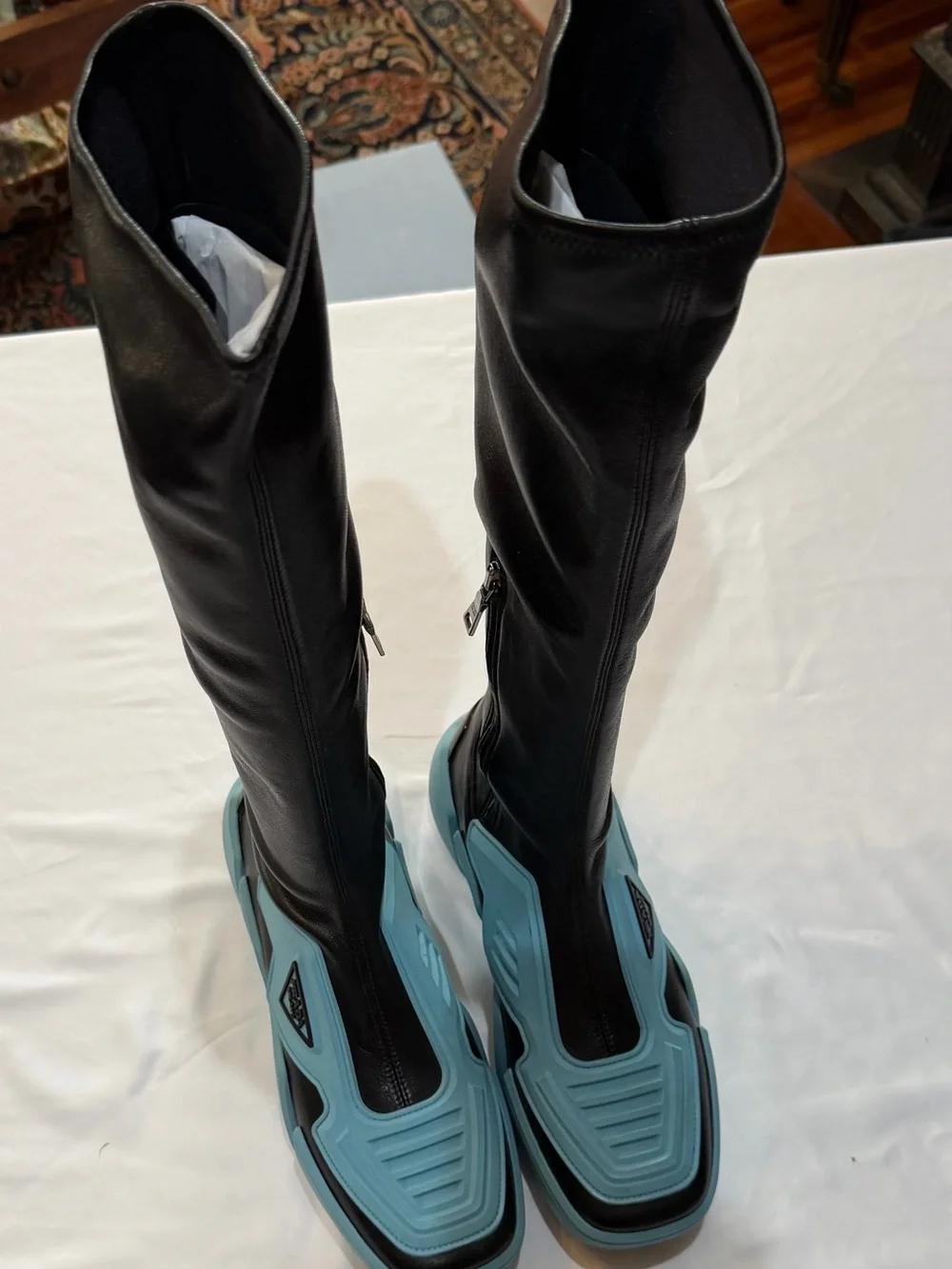 Prada Runway Techno Stretch Boots with Light Blue Platform Soles size 40